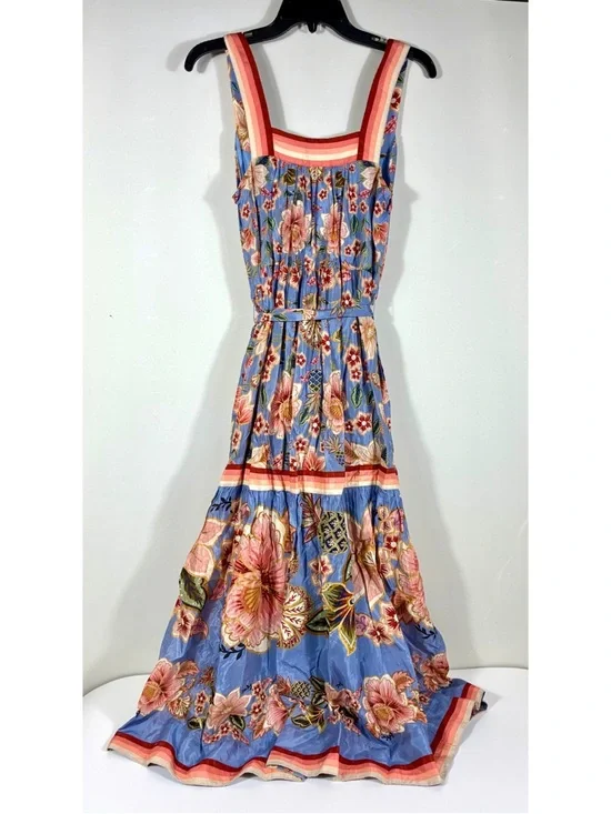 Farm Rio Superbloom Tapestry Cotton Blend Maxi Dress Blue Medium NEW - Picture 4 of 17